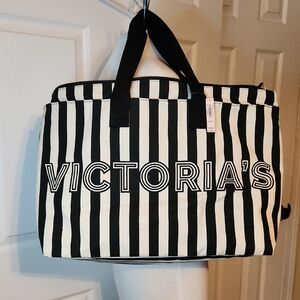 NWT Victoria's Secret Black and White Striped Canvas Tote